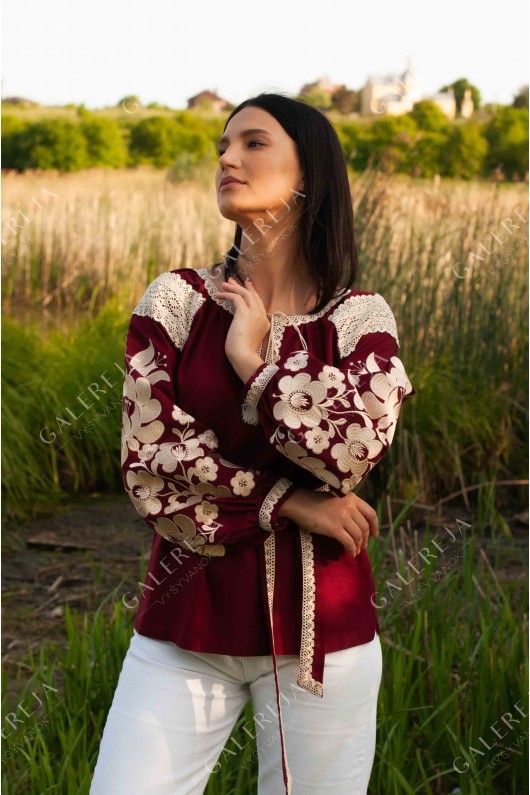 Women's embroidered shirt "Burgundy Tree of Life"